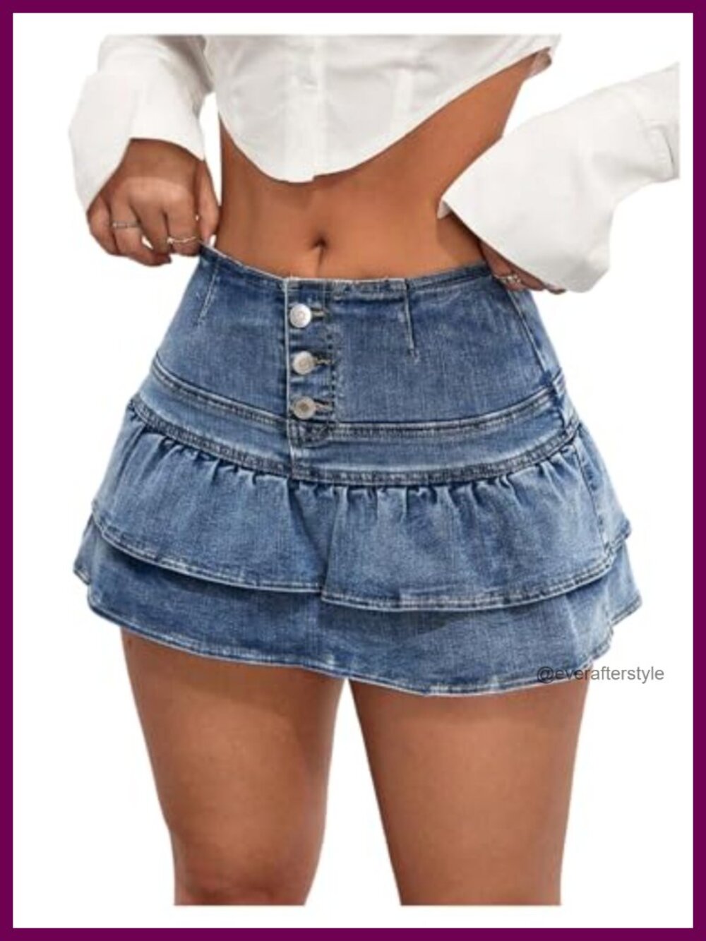 High Waist Button Up Ruffle Denim Mini Skirt with Shorts